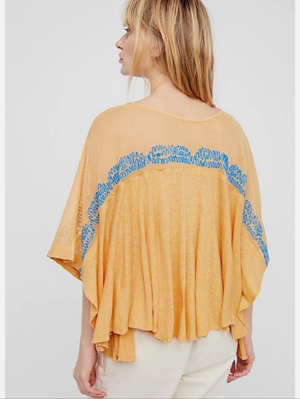 Free People Love Letter Embroidered Poncho Top - Picture 4 of 14